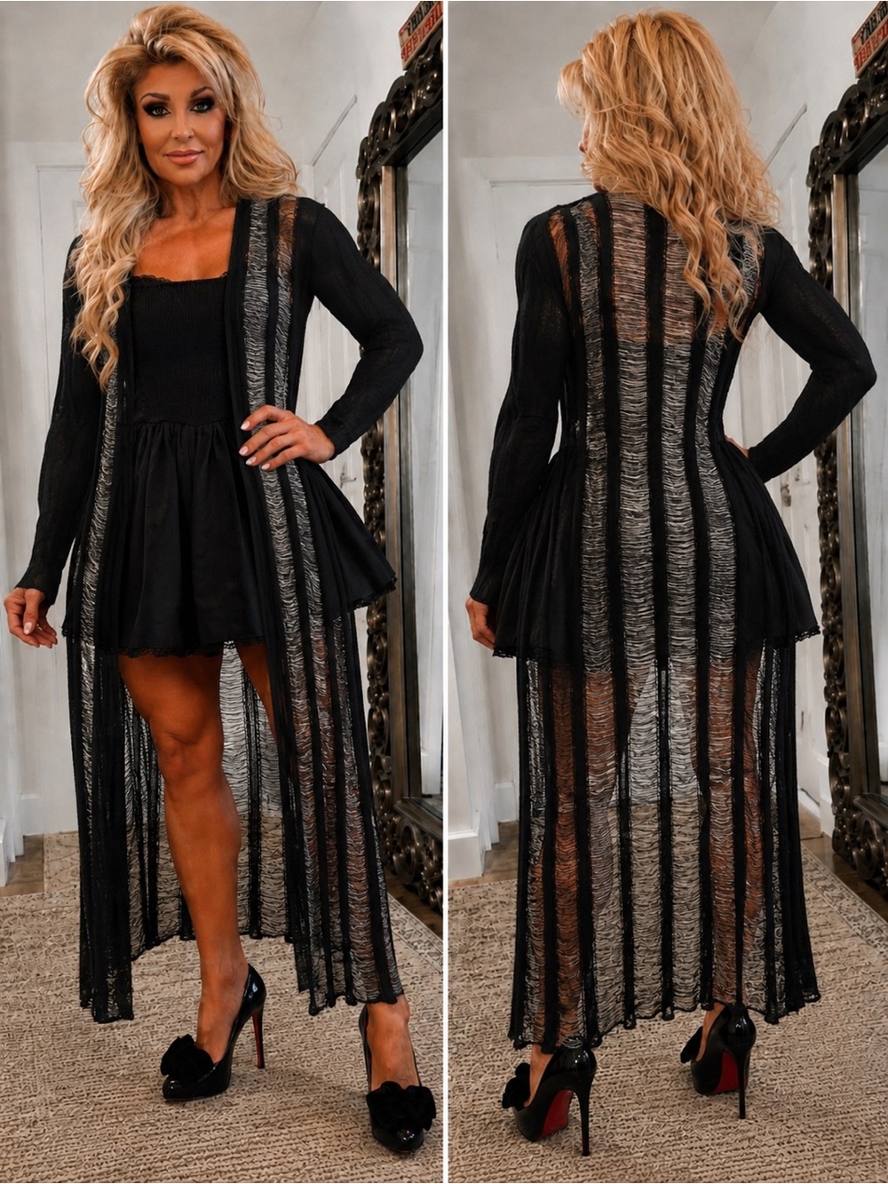 Black Sheer Longline Cardigan Cover-Up - Women's Dress sweater